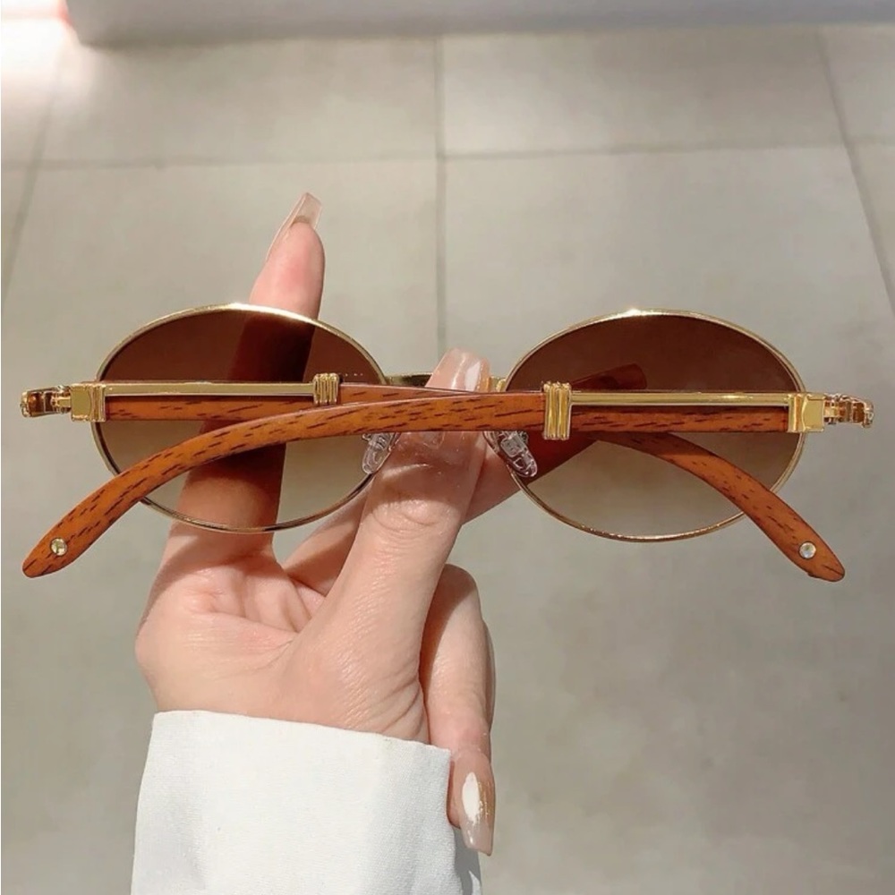 NEW Retro Oval Metal Sunglasses with Brown Ombré Lens OS - Picture 2 of 4